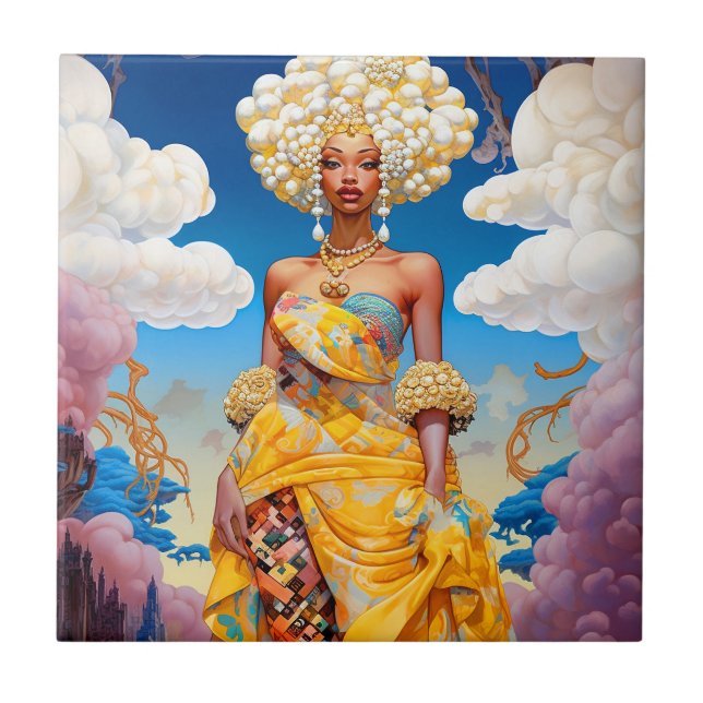 Lady In Surreal World African American Art Tile (Front)