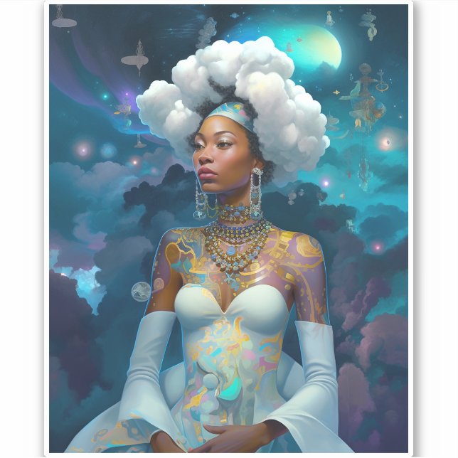 Lady In Surreal World Cosmic African American Art (Front)