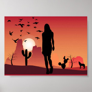 Lady In The desert Landscape Animals nature art Poster