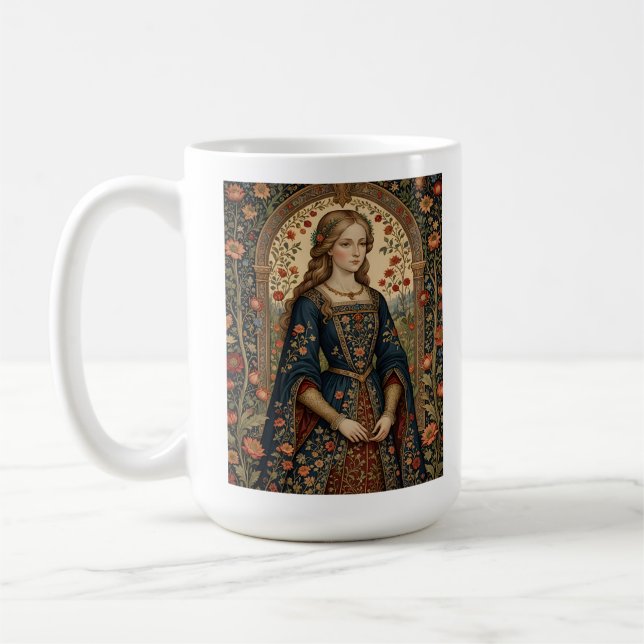 Lady in the garden, medieval illustration/renaissa coffee mug (Left)