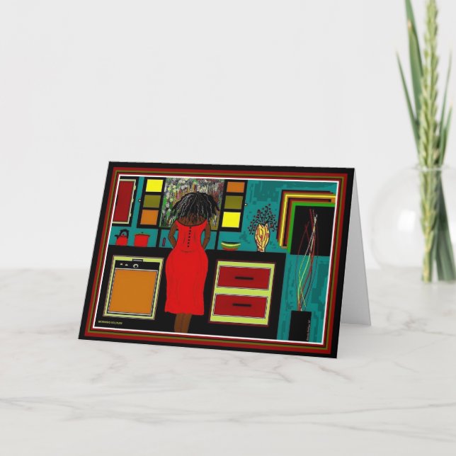 'LADY IN THE KITCHEN' Greeting Cards (Front)