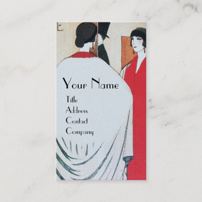 LADY IN THE MIRROR ,ART DECO BEAUTY FASHION BUSINESS CARD (Front)