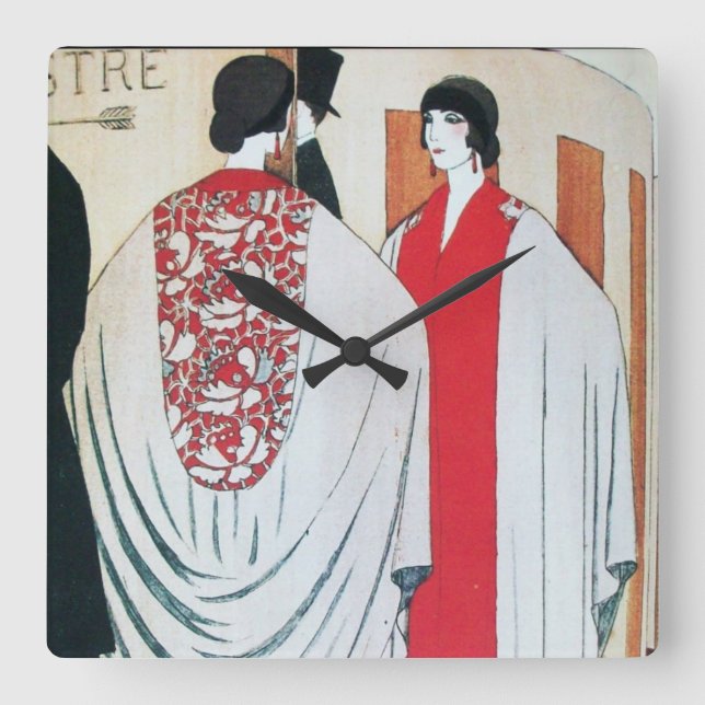LADY IN THE MIRROR Art Deco Beauty Fashion  Square Wall Clock (Front)