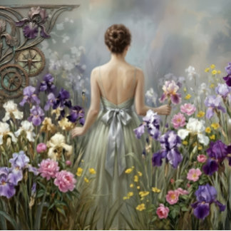Lady in the purple meadow Decoupage Wrapping Paper Sheet