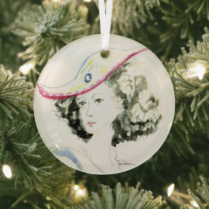 Lady In The Red Hat Glass Tree Decoration