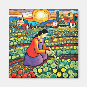 Lady in vegetable patch magnet