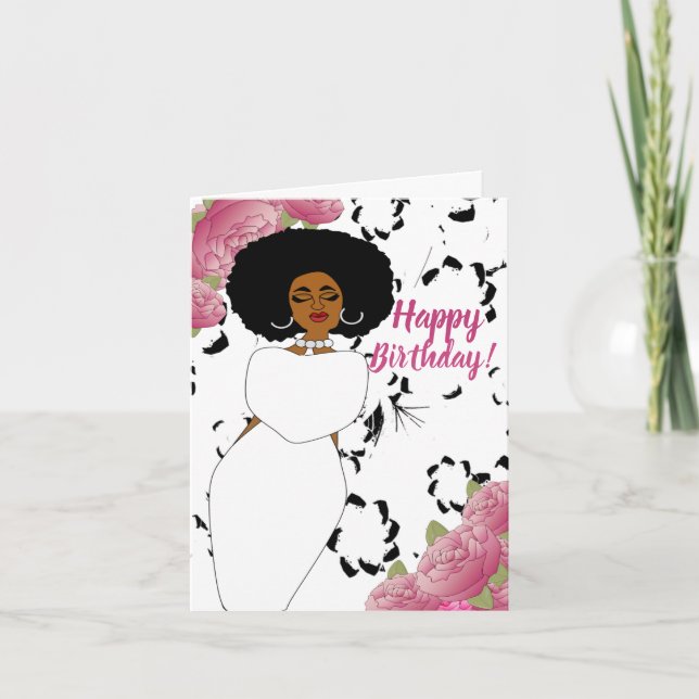 Lady in White African American Birthday Card (Front)