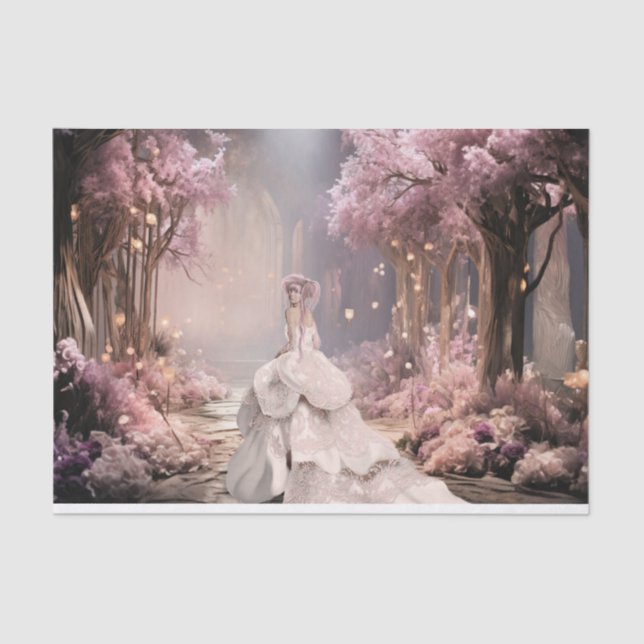 Lady in white, lilac Cherry Blossoms Portrait Art Tissue Paper (Front)