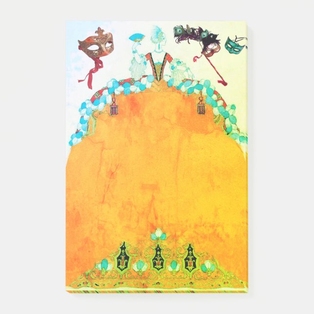 LADY IN YELLOW Mardi Gras Masquerade Ball Masks Post-it Notes (Front)