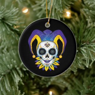 Lady Jester Skull Ceramic Tree Decoration