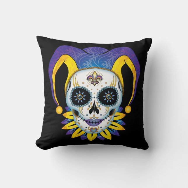 Lady Jester Skull Cushion (Front)
