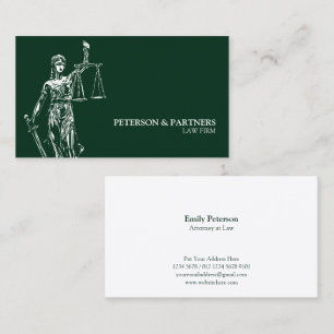 Lady Justice Illustration on Dark Green Business Card