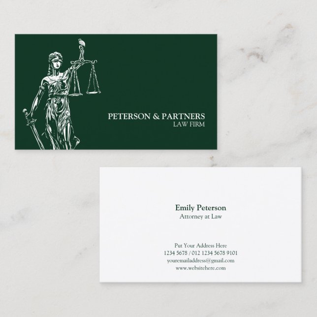 Lady Justice Illustration on Dark Green Business Card (Front/Back)