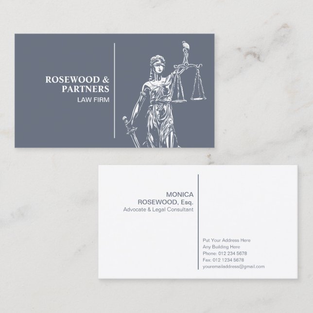 Lady Justice Illustration on Slate Grey Business Card (Front/Back)