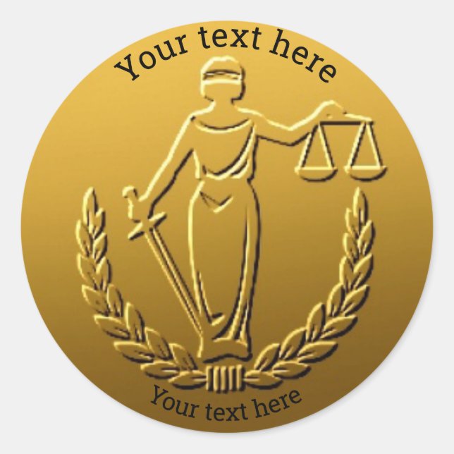 Lady Justice Law Customisable Coin Design #gold10 Classic Round Sticker (Front)
