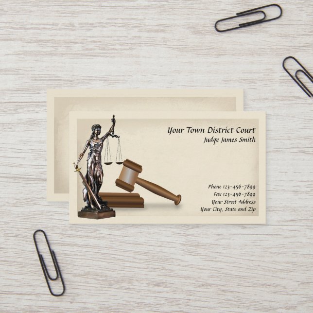Lady Justice Lawyer Attorney at Law Business Card (Front/Back In Situ)