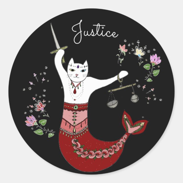 Lady Justice mermaid cat Classic Round Sticker (Front)