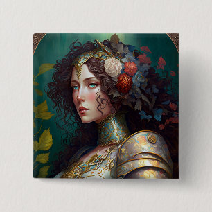 Lady Knight Warrior Armour Fantasy Art 15 Cm Square Badge