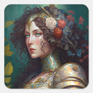 Lady Knight Warrior Armour Fantasy Art Square Sticker