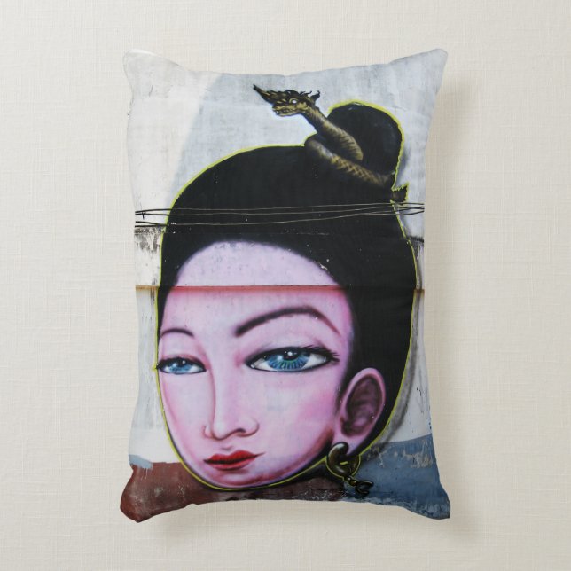 Lady Lao Graffiti Street Art Decorative Cushion (Front(Vertical))