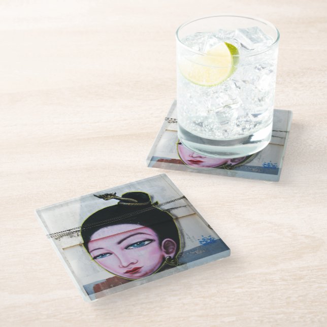 Lady Lao Graffiti Street Art Glass Coaster (Angled)