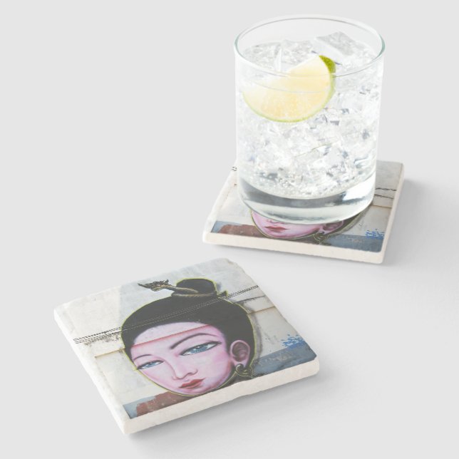 Lady Lao Graffiti Street Art Stone Coaster (Side)