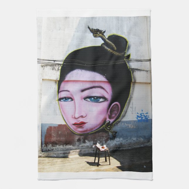 Lady Lao Graffiti Street Art Tea Towel (Vertical)