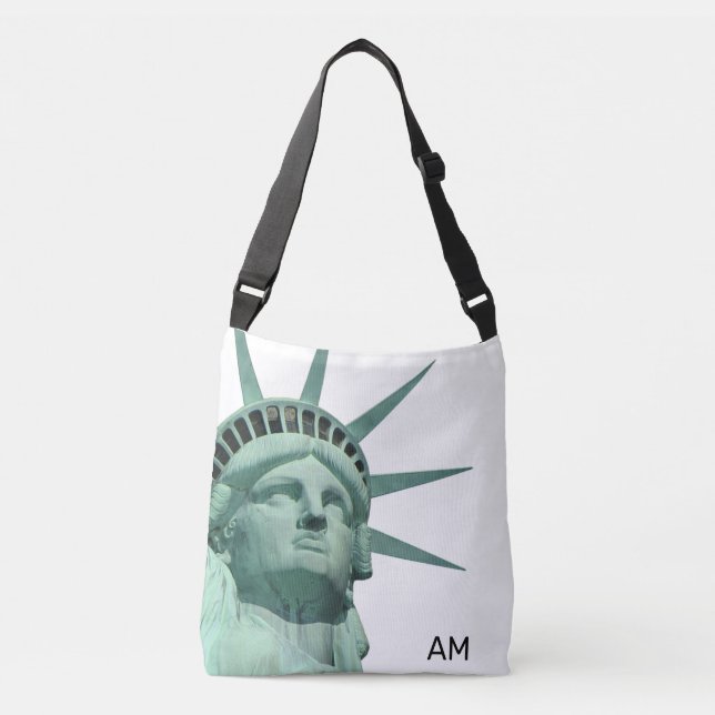 Lady Liberty and Monogram on White Crossbody Bag (Front)