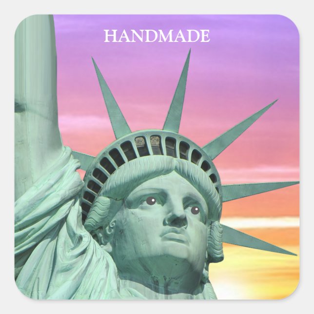 Lady Liberty and Sunrise Handmade Square Sticker (Front)