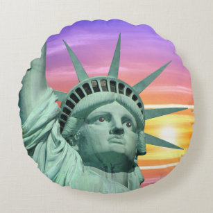 Lady Liberty and Sunrise Round Cushion