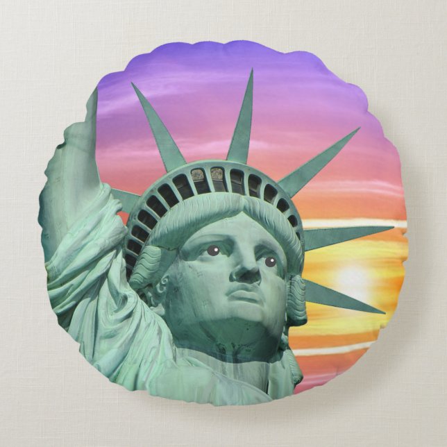 Lady Liberty and Sunrise Round Cushion (Front)