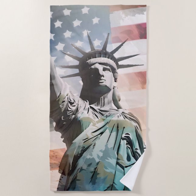 Lady Liberty and the American Flag Beach Towel (Front)