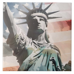 Lady Liberty and the American Flag Tile