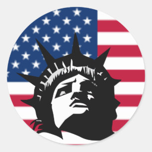 Lady Liberty and the Flag Classic Round Sticker