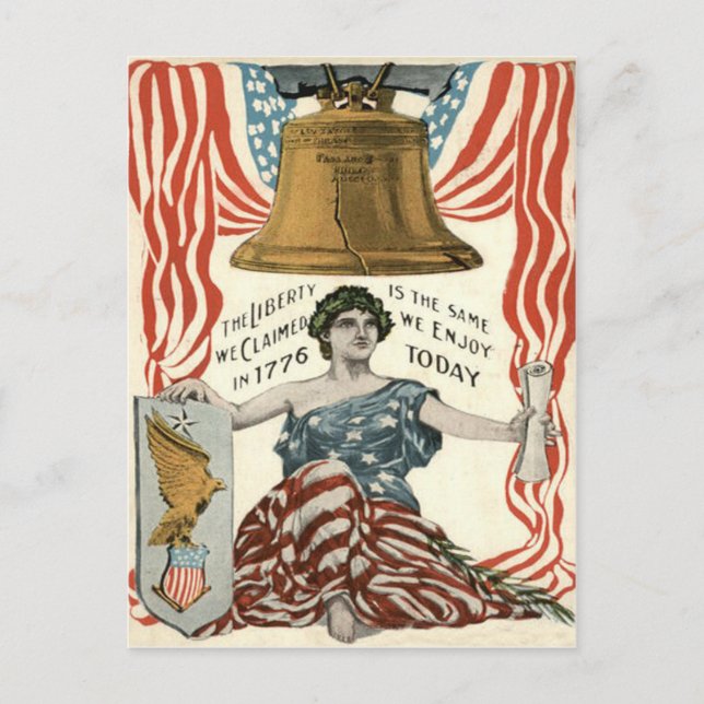 Lady Liberty Bell US Flag 4th of July Postcard (Front)