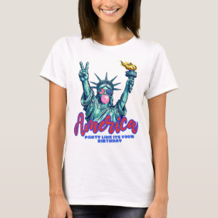 Lady Liberty Blowing Bubblegum Peace Sign T-Shirt
