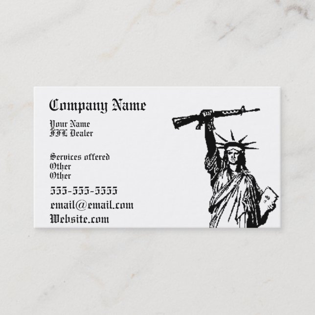 Lady Liberty FFL dealer business card 3 (Front)