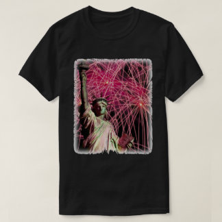 Lady Liberty Fireworks Background Celebration July T-Shirt