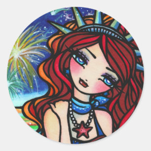 Lady Liberty Mermaid 4th of July Art Hannah Lynn Classic Round Sticker