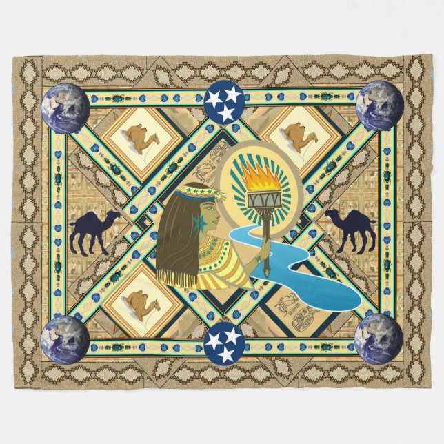 "Lady Liberty of the Nile" Camel Crossing Fleece Blanket (Front (Horizontal))