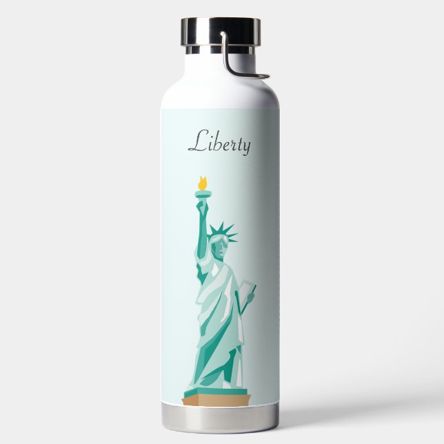 Lady Liberty on Light Sky Blue Water Bottle (Left)