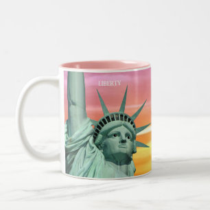 Lady Liberty on Pink Sky Two-Tone Coffee Mug