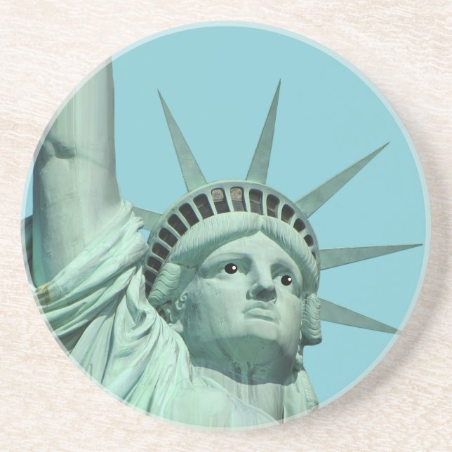 Lady Liberty on Sky Blue Silver Plated Coaster (Front)