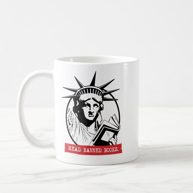 Lady Liberty Reads Banned Books Coffee Mug (Left)