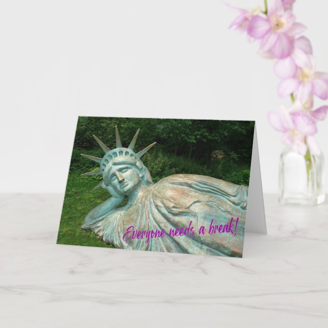 Lady Liberty takes a break. NYC - H card (Orchid)