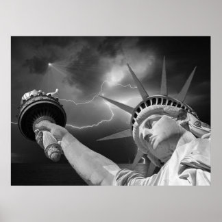 Lady Liberty under stormy skies Poster