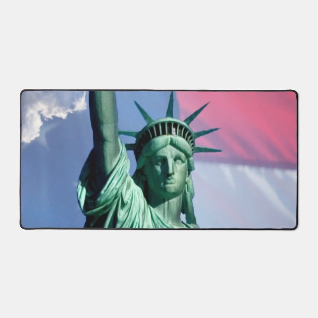 Lady Liberty USA Flag Sky Clouds Statue of Liberty Desk Mat (Front)