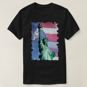 Lady Liberty USA Flag Sky Clouds Statue of Liberty T-Shirt