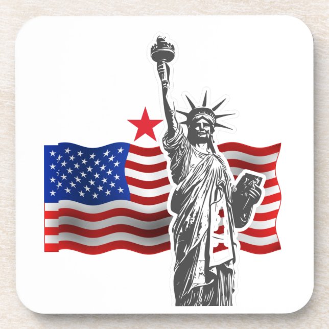 Lady Liberty With American Flag   Coaster (Front)