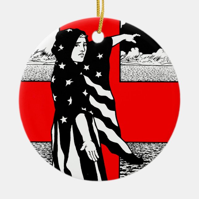 Lady Liberty WWI US Patriotic Poster 1918 Ceramic Tree Decoration (Front)